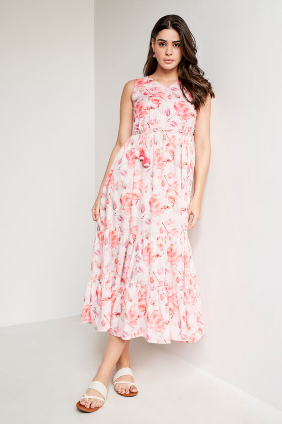 Pink Floral Flared Dress, Pink, image 2